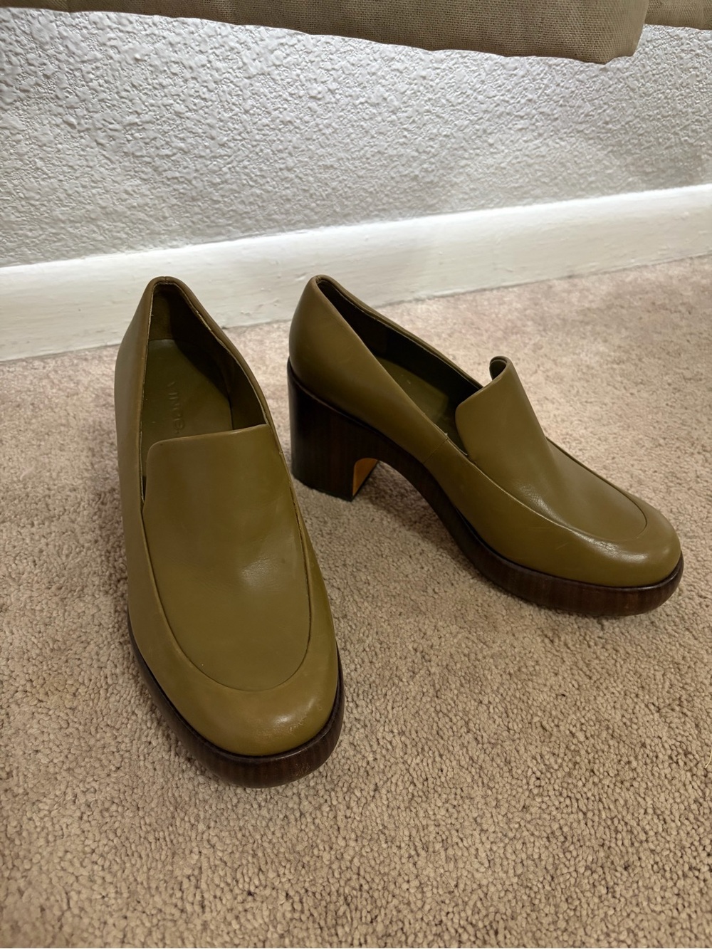 Vince Olive Green Leather Platform Heels